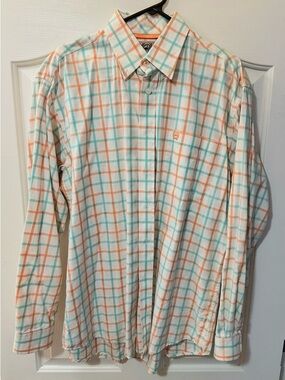 Cinch Men's Plaid Button-Down Shirt - White with Orange & Teal Checks